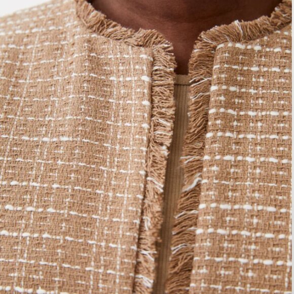 French Connection Effie Boucle Collarless Blazer Jacket in Cream and Camel - Picture 6 of 8